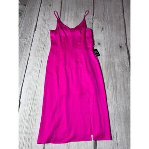 Express Womens Hot Pink V-Neck Spaghetti Strap Slit Midi Dress Size M NEW